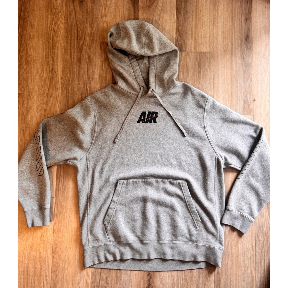 Nike Air Box Logo Fleece Hoodie Gray Men's Large Streetwear Graphic Pullover